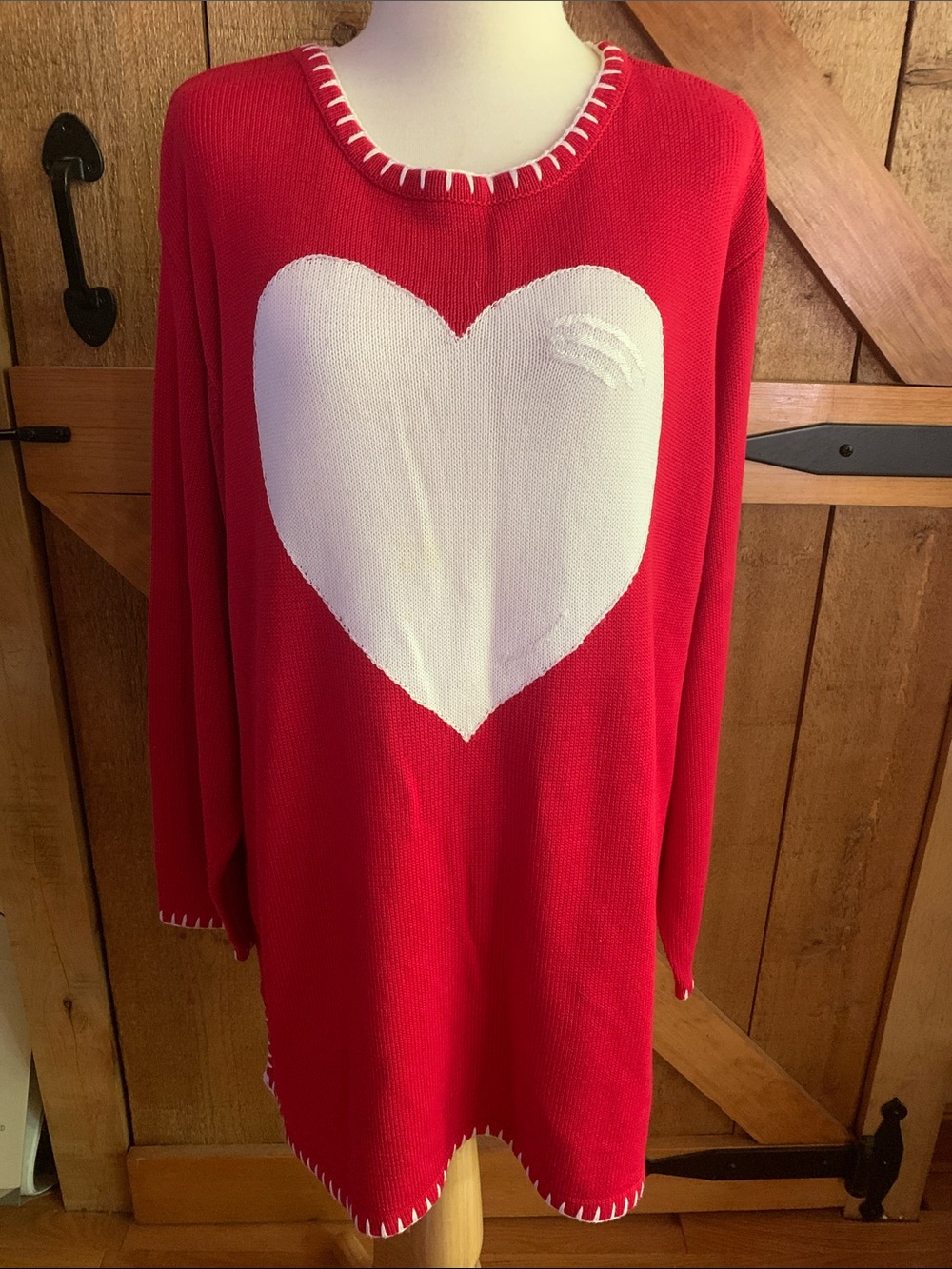 Women's QUACKER FACTORY Red ❤️Crewneck Heart Knit Tunic Sweater Plus Size 1X